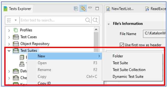 Katalon Studio Create test suite from Test Explorer