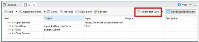 Katalon Studio add test to test suite
