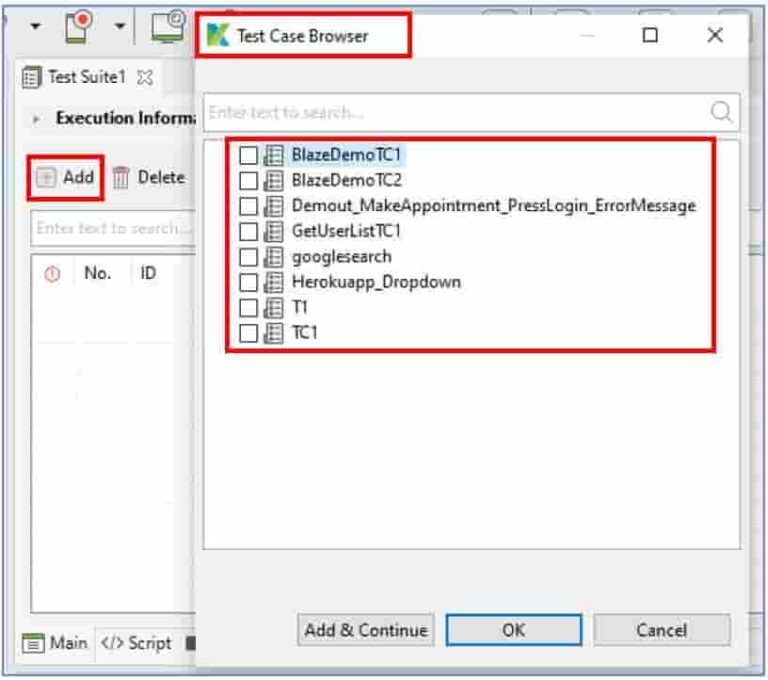 Katalon Studio add tests to test suite from Test case Browser